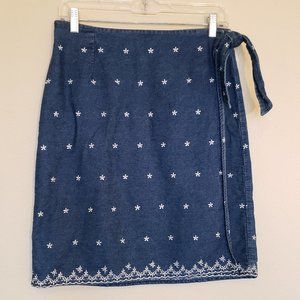 High Sierra Vintage 90's Embroidered Denim Wrap Skirt Size 10